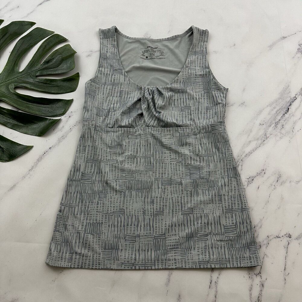 Patagonia Womens Bandha Tank Top Size S Light Gray Floral Stretch Scoop Neck